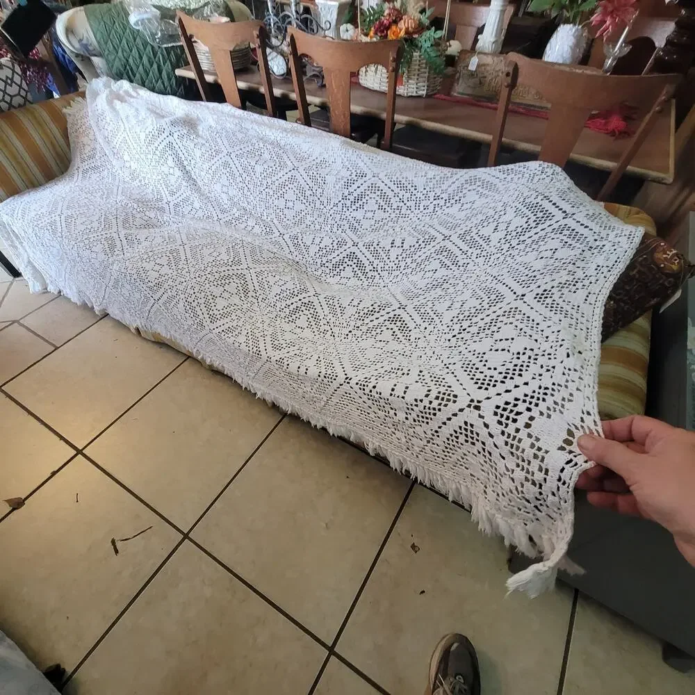Queen Vintage Crocheted Coverlet with Fringe 88